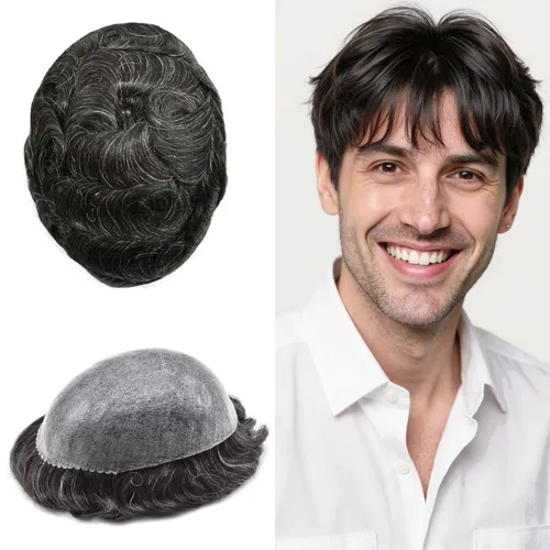 Miniatura 79 de Peluca completa de poliuretano para hombre, sistemas de reemplazo de cabello humano, piel fina y duradera, para hombre, prótesis de cabello