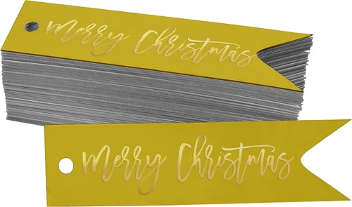 Miniatura 9 de Etiquetas de papel colgantes con texto en inglés "Merry Christmas", 50 unidades Blanco