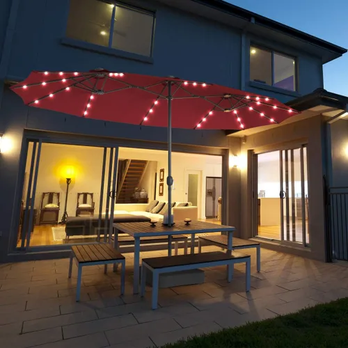 Miniatura 2 de Tangkula Sombrilla solar de patio de 15 pies con base, sombrilla individual extragrande de doble cara para exteriores con 36 luces LED y mango