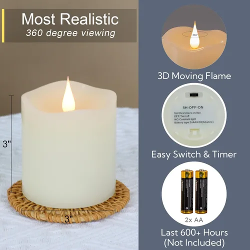 Miniatura 2 de TECHLONG Velas sin llama que funcionan con pilas con temporizador, llama móvil 3D parpadeante, duran más de 600 horas, velas LED eléctricas de cera