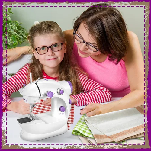 Miniatura 7 de Máquina de coser portátil con mesa de extensión y luz, mini máquina de coser de mano con actualización, dos hilos de doble velocidad de doble