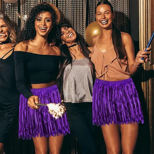 Miniatura 5 de Paquete de 4 guirnaldas de flecos metálicos morados con flecos, falda de serpentina, danza del vientre, disfraz de lentejuelas para mujer, aplicable