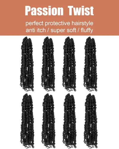Miniatura 5 de Pelo de Passion Twist, cabello trenzado de estilo Passion Twist de 12 pulgadas, trenzas cortas pretrenzadas de ganchillo jumbo pretrenzado de dos 1#