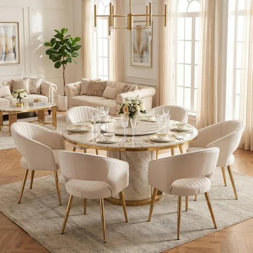 Miniatura 29 de Juego de 2 sillas de comedor modernas, tapizadas de piel sintética dorada con respaldo hueco, sillas de cocina con reposabrazos decorativos