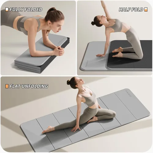 Miniatura 2 de PAIDU Esterilla de yoga plegable para fitness, extra gruesa de 2/5 pulgadas (0.394 in) TPE antideslizante certificado SGS 75 x 26 pulgadas extra