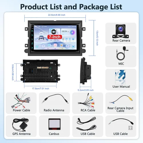 Miniatura 9 de 2+64G Radio estéreo para coche para Ford F150 con CarPlay inalámbrico Android Auto 7 "pantalla táctil Bluetooth audio con navegación GPS espejo