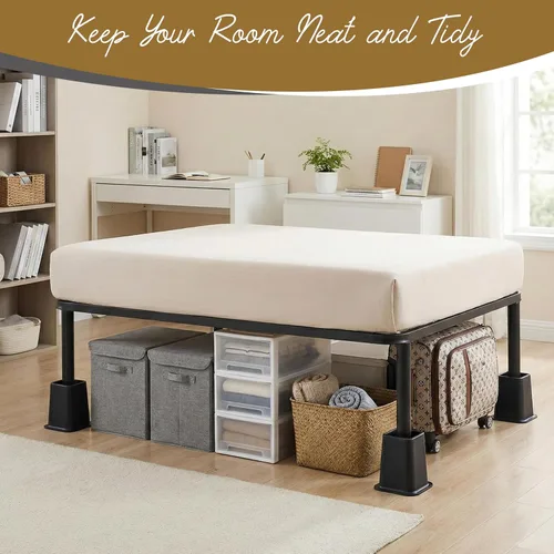 Miniatura 9 de Kings Brand Furniture elevadores de cama de 6 pulgadas - Juego de 4 elevadores de muebles negros resistentes y apilables para almacenamiento debajo