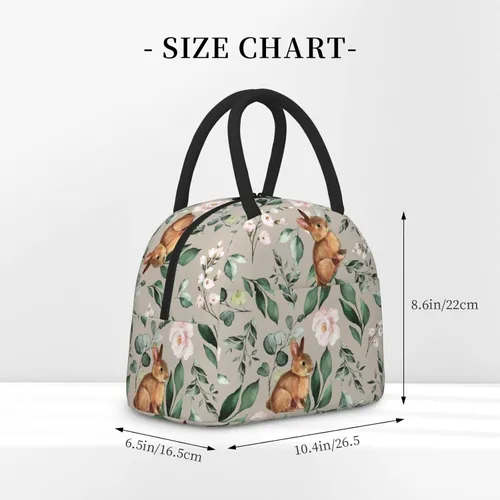 Miniatura 3 de Cute Bunnies - Bolsa de almuerzo grande con diseño de flores rosadas, caja de capacidad para preparar comidas de conejo, bolsa aislada reutilizable