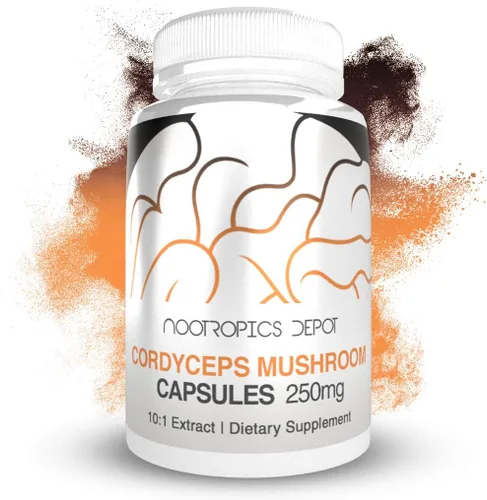 Miniatura 2 de Nootropics Depot Cordyceps Cápsulas de hongos Extracto corporal fructífero entero 10:1 250 mg 180 unidades Cordyceps militaris