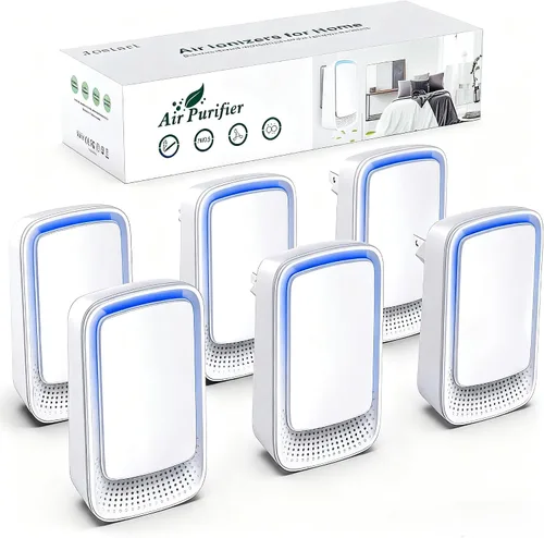 Miniatura 9 de Ionizadores de aire para el hogar (paquete de 3), generador de iones negativos, ambientador silencioso para dormitorio, oficina, cocina, filtro