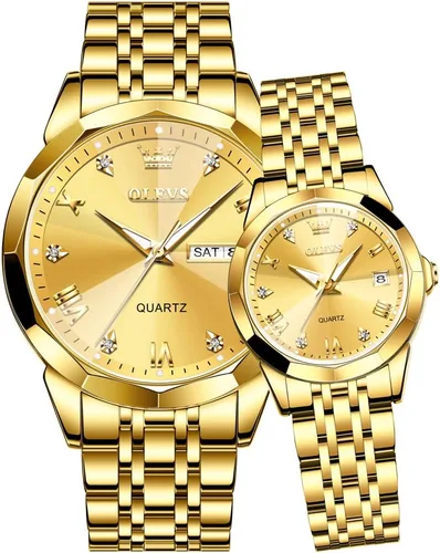 Miniatura 48 de OLEVS Reloj para parejas para él y ella, reloj analógico de cuarzo para hombres y mujeres, de acero inoxidable, impermeable, luminoso, fecha, reloj