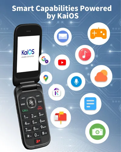 Miniatura 3 de Teléfono 4G Flip desbloqueado para personas mayores y niños, 3.2+2.0 pulgadas de pantalla dual KaiOS Basic Phone para viajes, batería grande