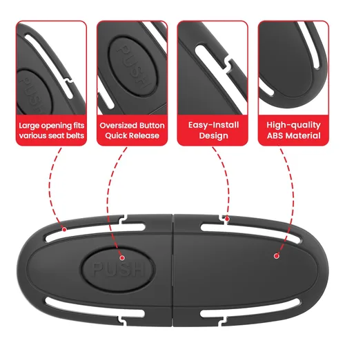 Miniatura 7 de Clip universal para arnés de pecho de asiento de automóvil para niños, ajustador de cinturón de seguridad para niños y protector de hebilla Negro