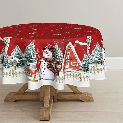Miniatura 11 de Horaldaily Mantel de Navidad rectangular de 52 x 70 pulgadas, casa de muñeco de nieve de invierno, árboles de Navidad, color negro, lavable