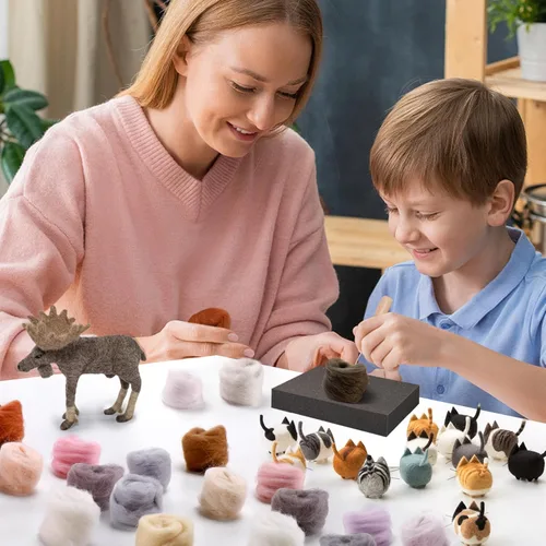 Miniatura 4 de 72 piezas de lana para fieltro con aguja de 7.6 oz - 24 colores de lana natural para ovillos de lana para principiantes, suministros de fieltro