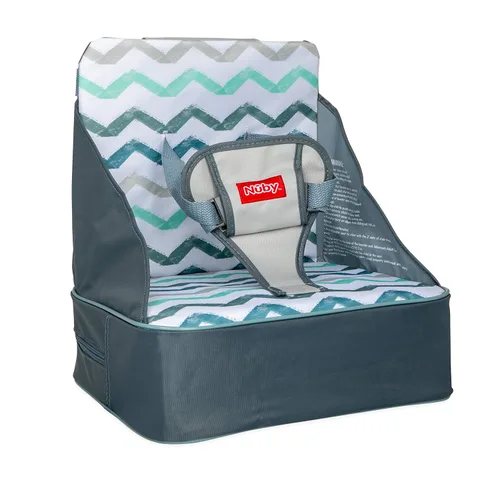 Nuby Easy Go Asiento Elevador - Asiento Elevador de Viaje para Bebés y Niños Pequeños - Soporta Hasta 35 Libras - 9+ Meses - Gris Chevrón Rayado en