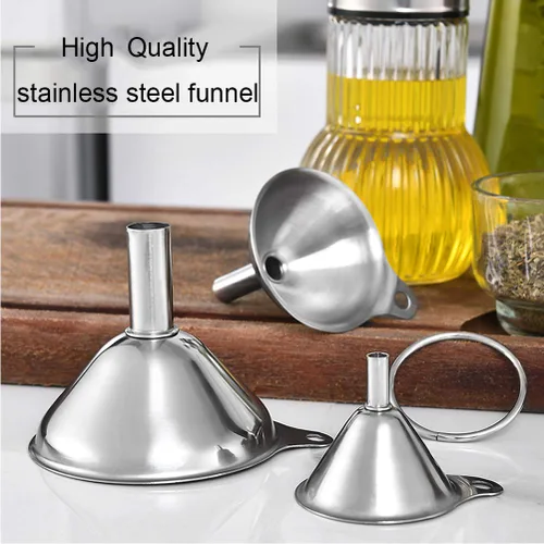 Miniatura 3 de Embudo de metal de acero inoxidable, juego de 3 embudos de tamaño grande, mediano y pequeño, embudos de cocina de grado alimenticio en miniatura