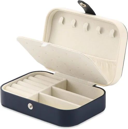 Miniatura 7 de Joyero de viaje, organizador de joyas pequeño de piel sintética para mujeres y niñas, mini estuche de viaje portátil de doble capa para guardar