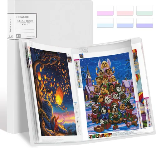 Miniatura 12 de Libro de almacenamiento de pintura de diamantes A3, carpeta de presentaciones de portafolio de arte de 60 vistas con protectores de 30 páginas, 17.3