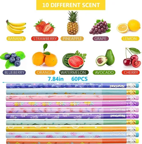 Miniatura 4 de 120 lápices perfumados para niños, lápices perfumados con borradores, lápiz de grafito HB de frutas para la escuela, papelería, fiesta, suministros