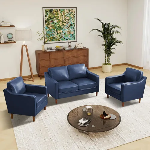 Miniatura 64 de Conjuntos de muebles para sala de estar Kingfun, sofá de 3 plazas y sofá biplaza, juego de sofá de estilo moderno de mediados de siglo, sofá de Piel