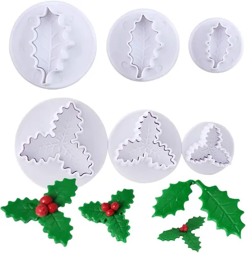 Miniatura 9 de KALAIEN 3 unids Holly Leaf Plunger Cutter Fondant Hornear Herramientas Cake Cookie Sugarcraft Decoración Molde