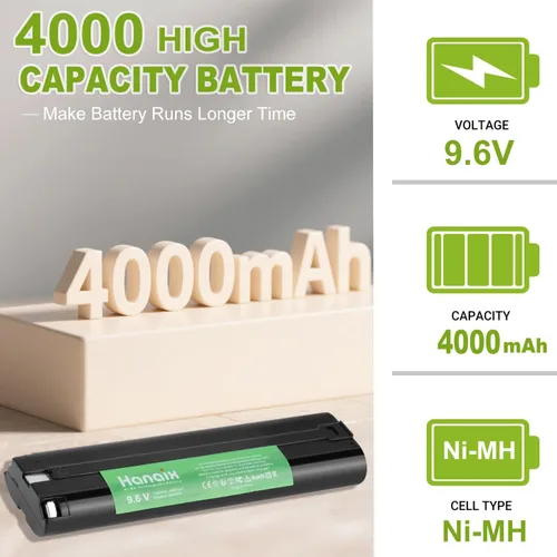 Miniatura 2 de Paquete de 2 baterías de 9.6 V 4.0 Ah compatibles con Makita 9000 9033 6095d da391d kr23/43 9600 6096d 9001 9002 192696-2 193890-9 632007-4 Ni-MH