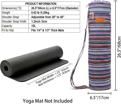 Miniatura 3 de Bolsa de lona para esterilla de yoga con correa ajustable y bolsillos, bolsa de gimnasio de viaje con cierre completo para mujeres y hombres, se