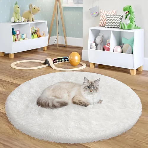Miniatura 8 de Alfombra circular pequeña para dormitorio, 2 x 2 pies, color azul, para decoración de habitación de niños, redonda esponjosa para guardería