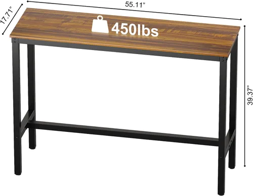 Miniatura 6 de Teraves Mesa de bar, mesa de bar con altura de barra, mesa de altura de mostrador con marco de metal resistente, mesa rectangular alta para cocina