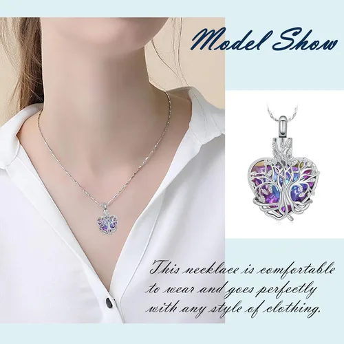 Miniatura 76 de Imrsanl Collar de urna de árbol de la vida con forma de corazón, joyería de cremación para hombres y mujeres, recuerdo, joyería conmemorativa