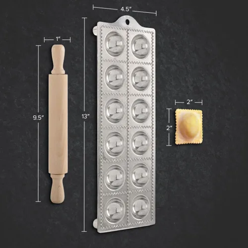 Miniatura 6 de Molde para ravioles – Cortador de pasta para hacer 12 raviolis redondos de 2 pulgadas – Máquina de pasta rellena fácil de usar con rodillo de madera