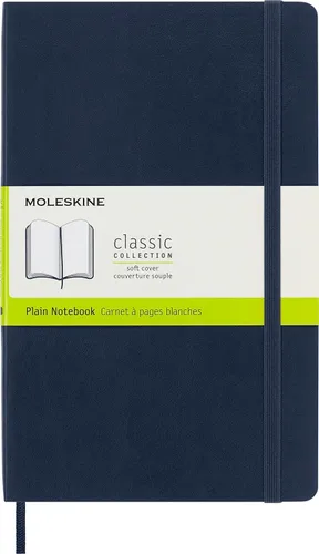 Moleskine - Cuaderno clásico, tapa blanda, tamaño L (5 x 8.25 pulgadas), liso/en blanco, azul zafiro, 192 páginas