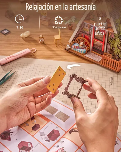 Miniatura 9 de Rolife Kit de casa en miniatura para bricolaje, cabina con marco en A, rompecabezas de madera 3D con tragaluz que se abre para adolescentes