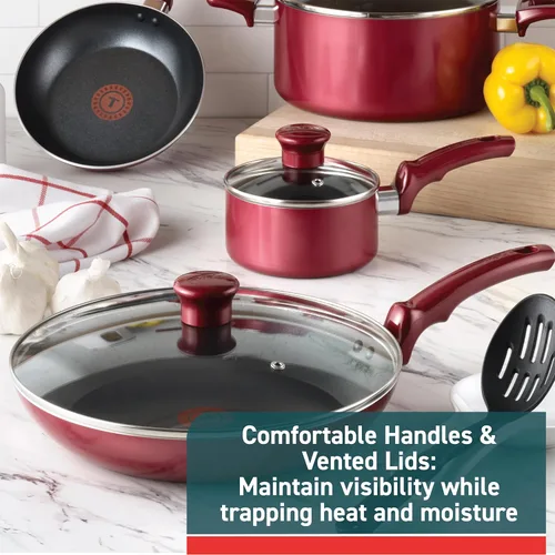 Miniatura 4 de T-fal Essence, juego de ollas y sartenes antiadherentes, 20 piezas, color rojo