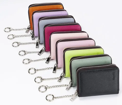 Miniatura 7 de Mayski - Cartera para tarjetas de crédito con cremallera para mujeres, tarjetero pequeño de acordeón, llavero, tarjetero para tarjetas de Manzana