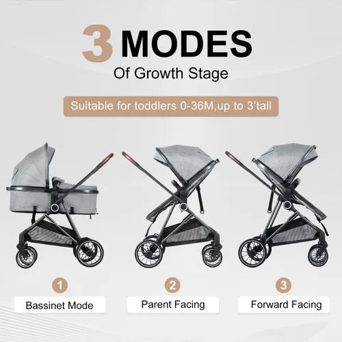 Miniatura 2 de Cochecito de bebé 2 en 1 con modo moisés – Cochecito plegable para recién nacidos con asiento reversible – para niños pequeños de 0 a 36 meses