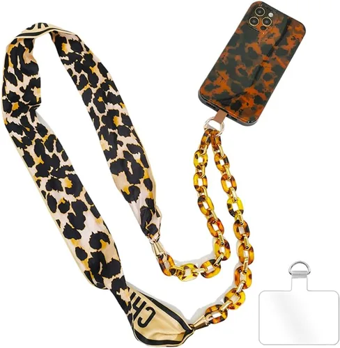 Miniatura 45 de Cordón de cadena cruzada para teléfono celular - Correa de hombro universal de cuero+metal con parches de amarre (J)