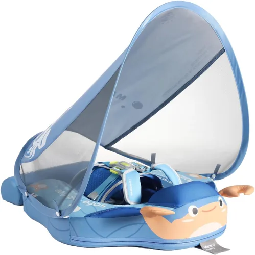 Miniatura 16 de Mambobaby Flotador con dosel extraíble para piscina para bebé, flotador de seguridad no inflable, cola mejorada, material suave y agradable a