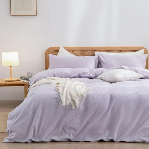 Miniatura 53 de BESTOUCH Juego de funda de edredón 100 % algodón lavado, tacto súper suave, cómodo, elegante, ligero, juego de ropa de cama de 2 piezas, color gris