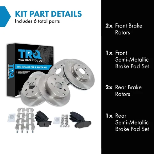 Miniatura 2 de TRQ Juego de pastillas de freno delanteras y traseras y rotores semimetálicos ventilados sólidos compatibles con Toyota RAV4 2006-2018