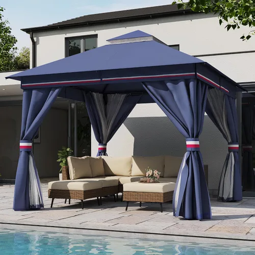 Miniatura 47 de LAUSAINT HOME 8'x8' Outdoor Gazebo, Metal Frame Heavy Duty Patio Canopy Tent Shelter with Double Roofs, Mosquito Nettings and Privacy Screens for