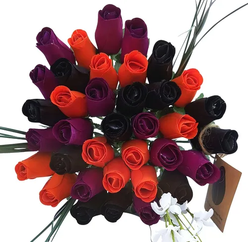 Miniatura 12 de Ramos originales de rosas de madera en 1, 2, o 3 docenas, Madera de abedul, Completamente negro, 1 Docena