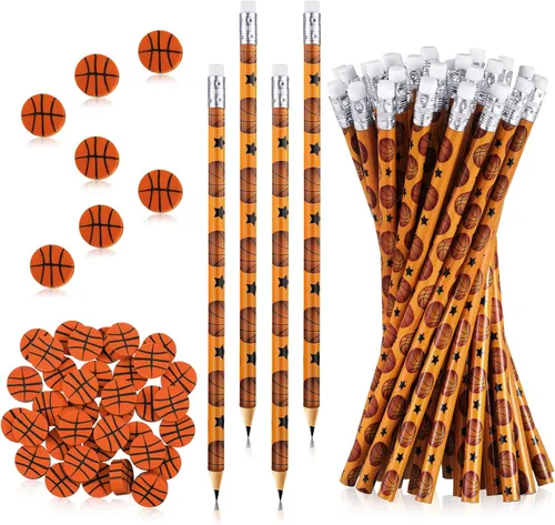 Miniatura 10 de Tinlade 72 piezas de lápices deportivos y borradores para niños, lápices de madera divertidos para niños, tema deportivo, regalos para cumpleaños