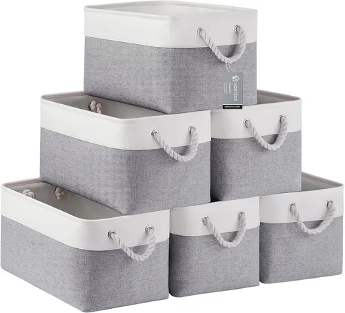 Miniatura 55 de Cestas de almacenamiento para estantes de 11.8 x 7.9 x 5.2 pulgadas, contenedores de almacenamiento plegables de tela con asas, organizador