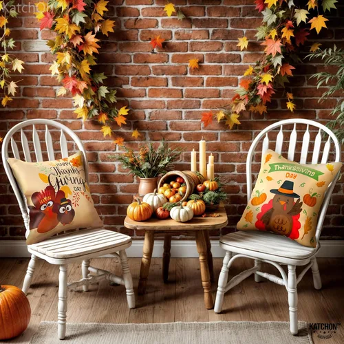 Miniatura 7 de KatchOn, Fundas de almohada de Feliz Acción de Gracias, 18 x 18 pulgadas, paquete de 4 fundas de almohada de calabaza, pavo para decoraciones