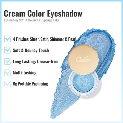 Miniatura 5 de Oulac Sombra de ojos en crema azul también para iluminador de gran capacidad, sombra de ojos altamente pigmentada, impermeable y de larga duración