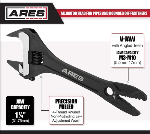 Miniatura 3 de ARES 79008-Llave de cocodrilo ajustable de cabeza fina de 8 pulgadas, capacidad de mandíbula de 1 1/4 pulgadas, construcción de acero al cromo