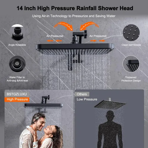 Miniatura 6 de Cabezal de ducha grande con filtro de alta presión negro con mano, cabezal de ducha de lluvia de 14 pulgadas y 10 pulverizadores de mano con filtro