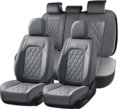 Miniatura 11 de Coverado Fundas de Asientos Delanteros, Funda de Asiento de Cuero Sintético de Lujo Impermeable, Protector de Asiento de Coche Beige, Funda
